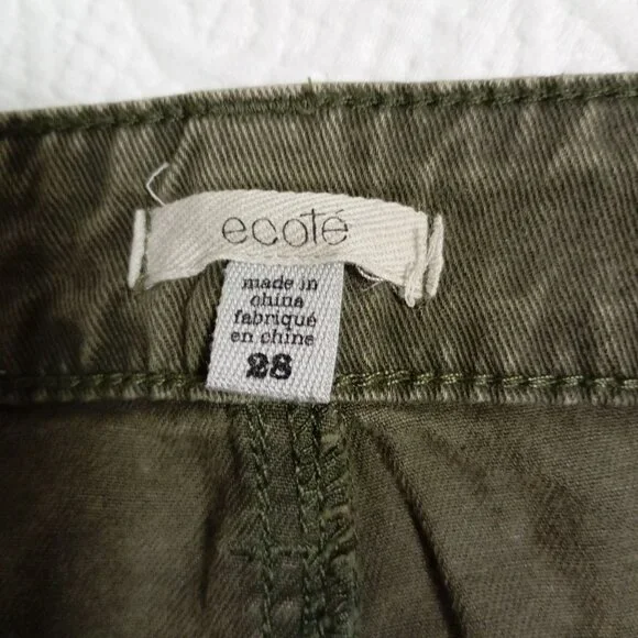 Ecote 100% Cotton Olive Green Cargo Pants With Zippers Size 28 Womens - Picture 2 of 12